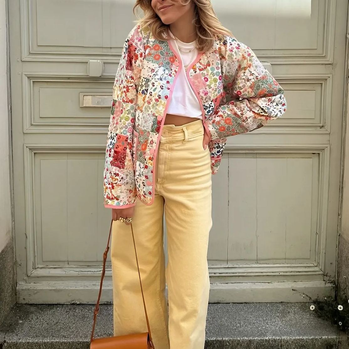 Patchwork Pattern Printed Jacket-Massicos