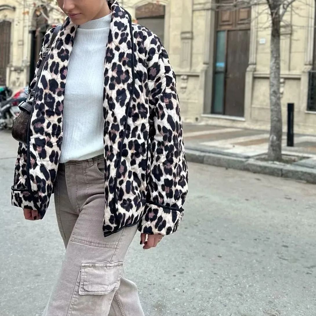 Leopard Print Quilted Jacket-Massicos