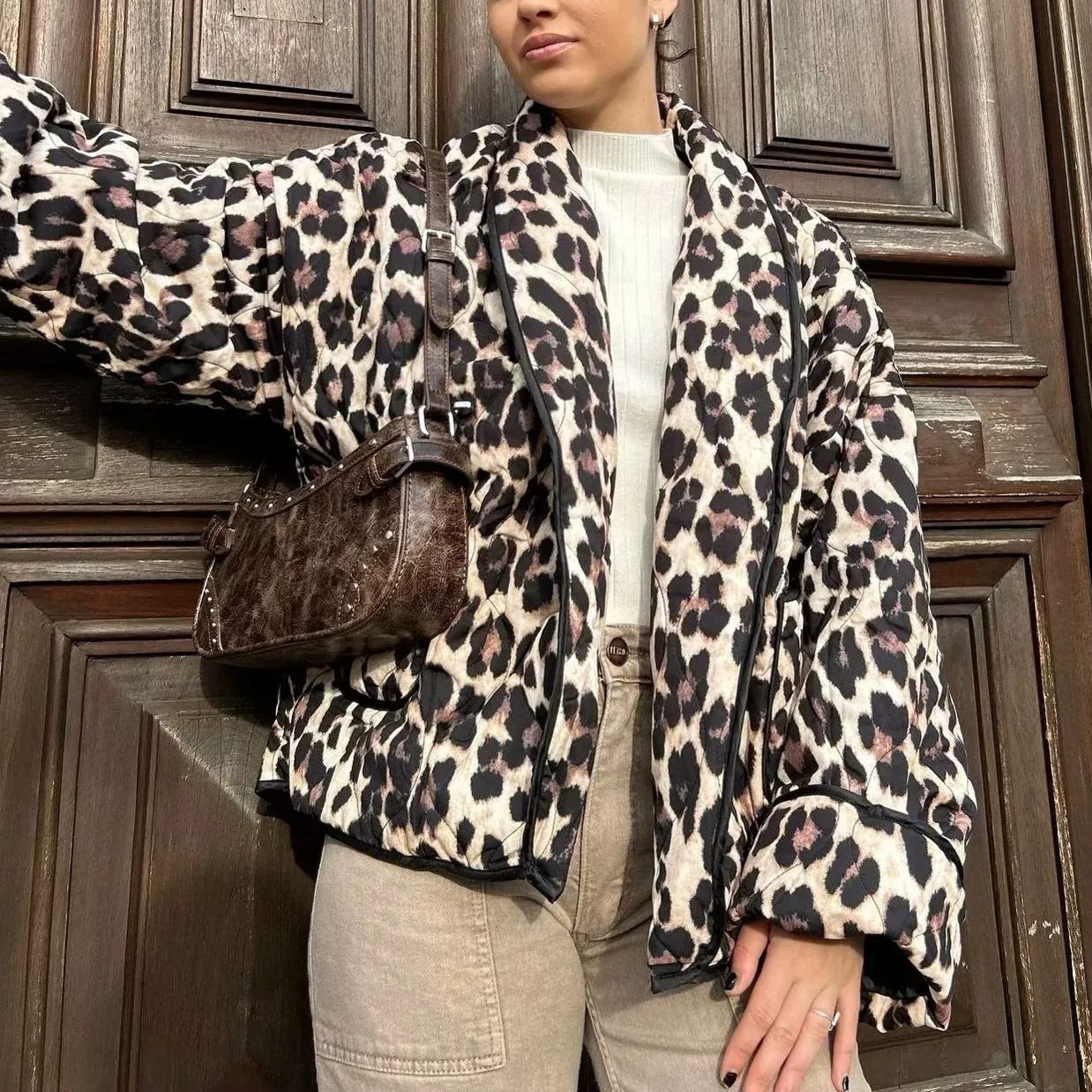 Leopard Print Quilted Jacket-Massicos