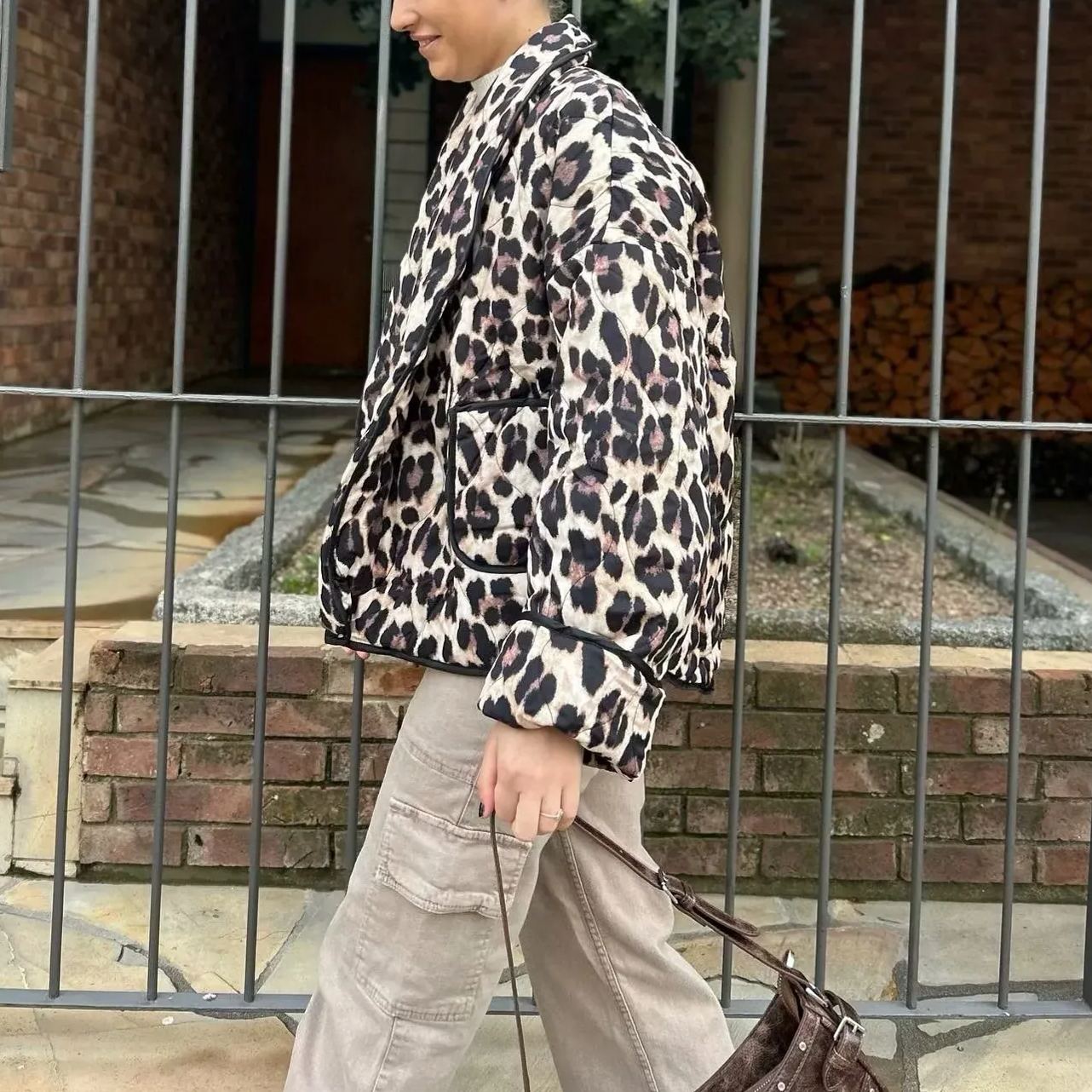 Leopard Print Quilted Jacket-Massicos