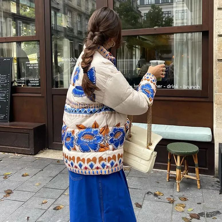 Blue Floral Print Drop Shoulder Jacket-Massicos