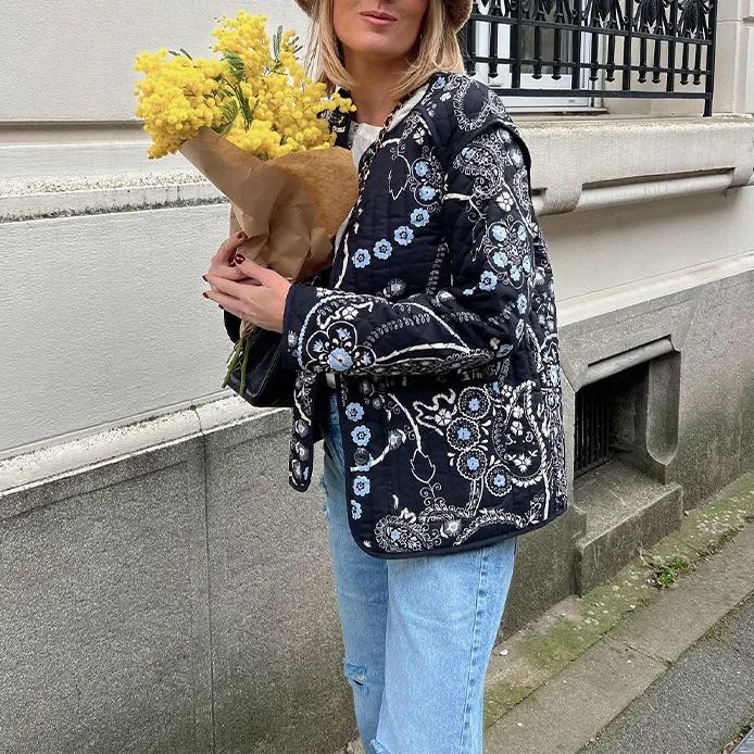 Ethnic Floral Print Quilted Jacket-Massicos