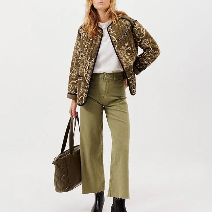 Ethnic Floral Print Quilted Jacket-Massicos