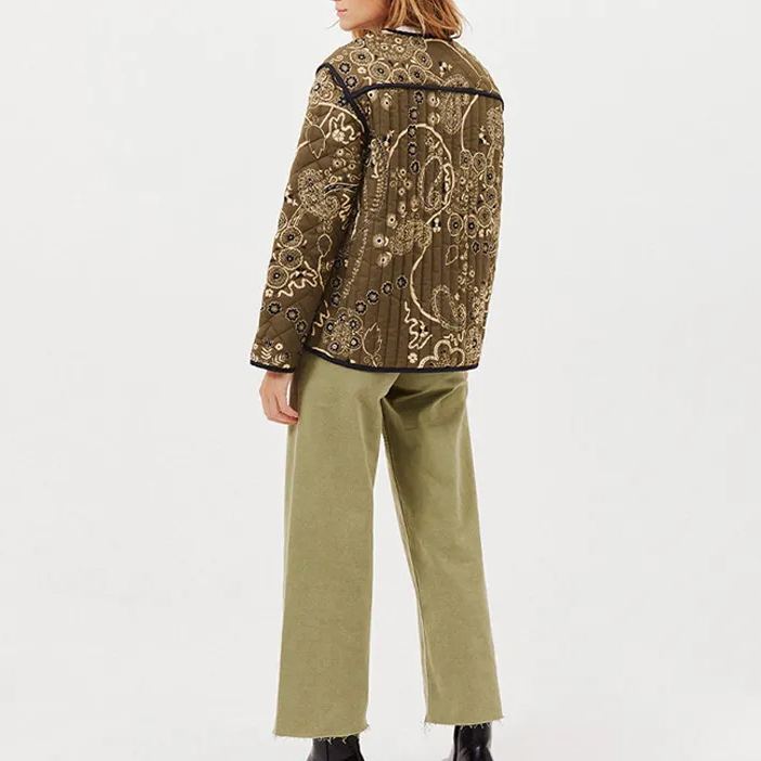 Ethnic Floral Print Quilted Jacket-Massicos