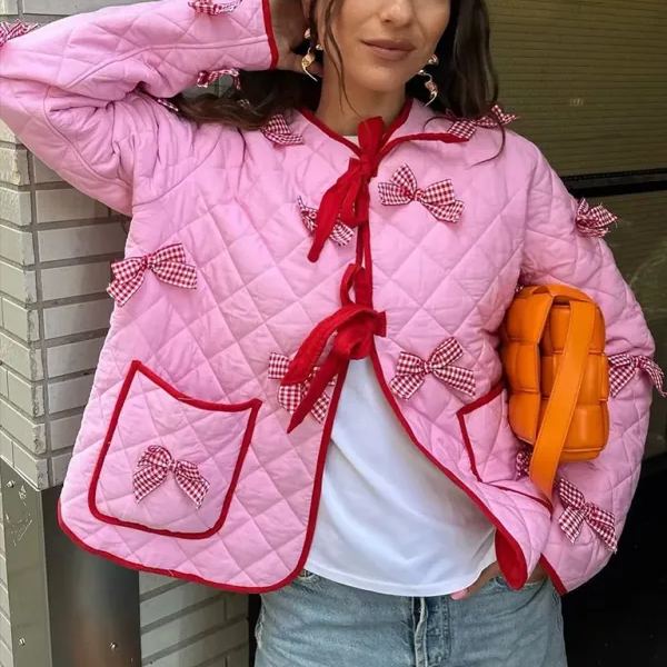 Bow Embroidered Quilted Thin Jacket-Massicos