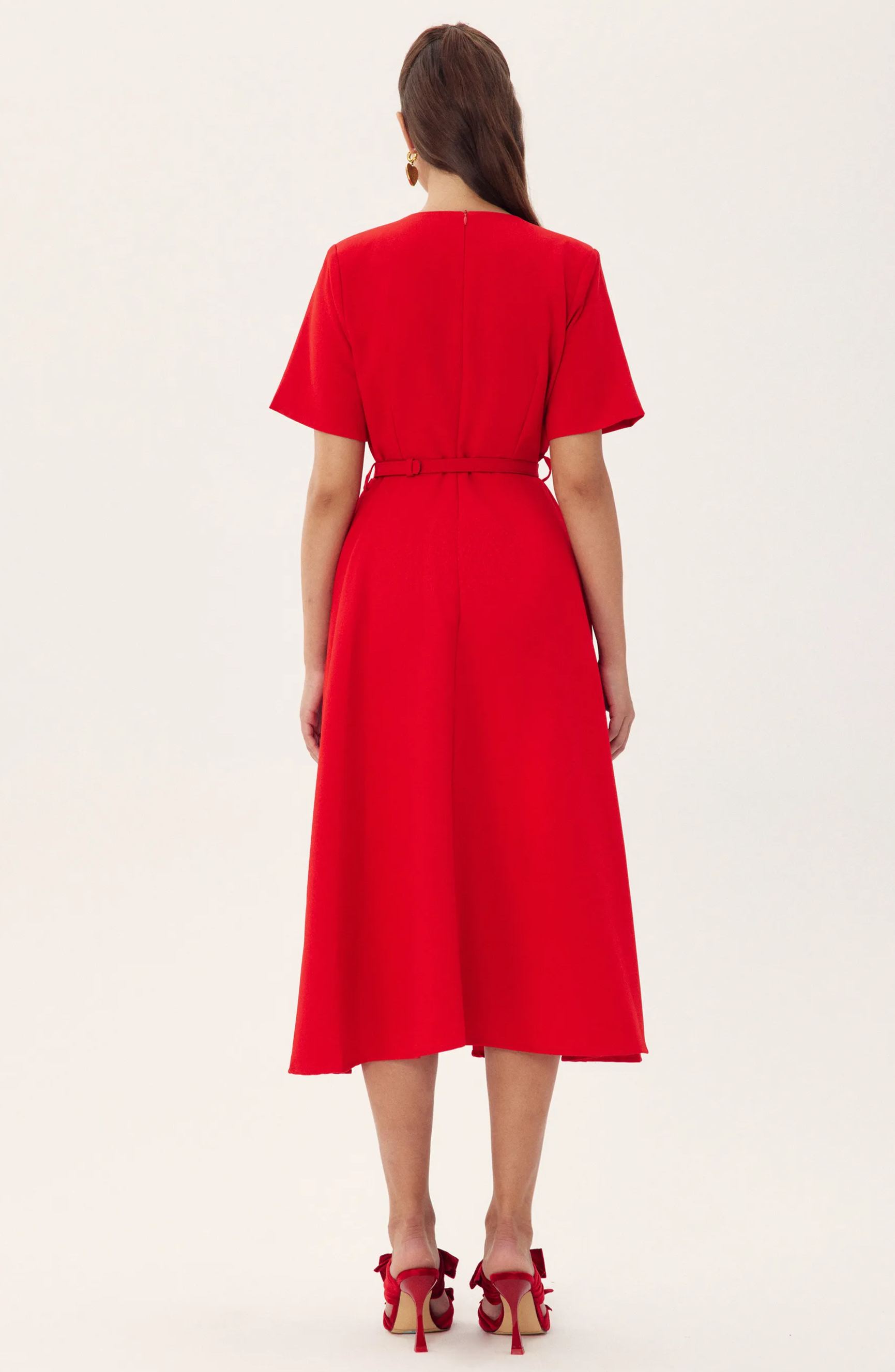 Grace Floral Appliqué Short Sleeve Midi Dress-ROVOLE