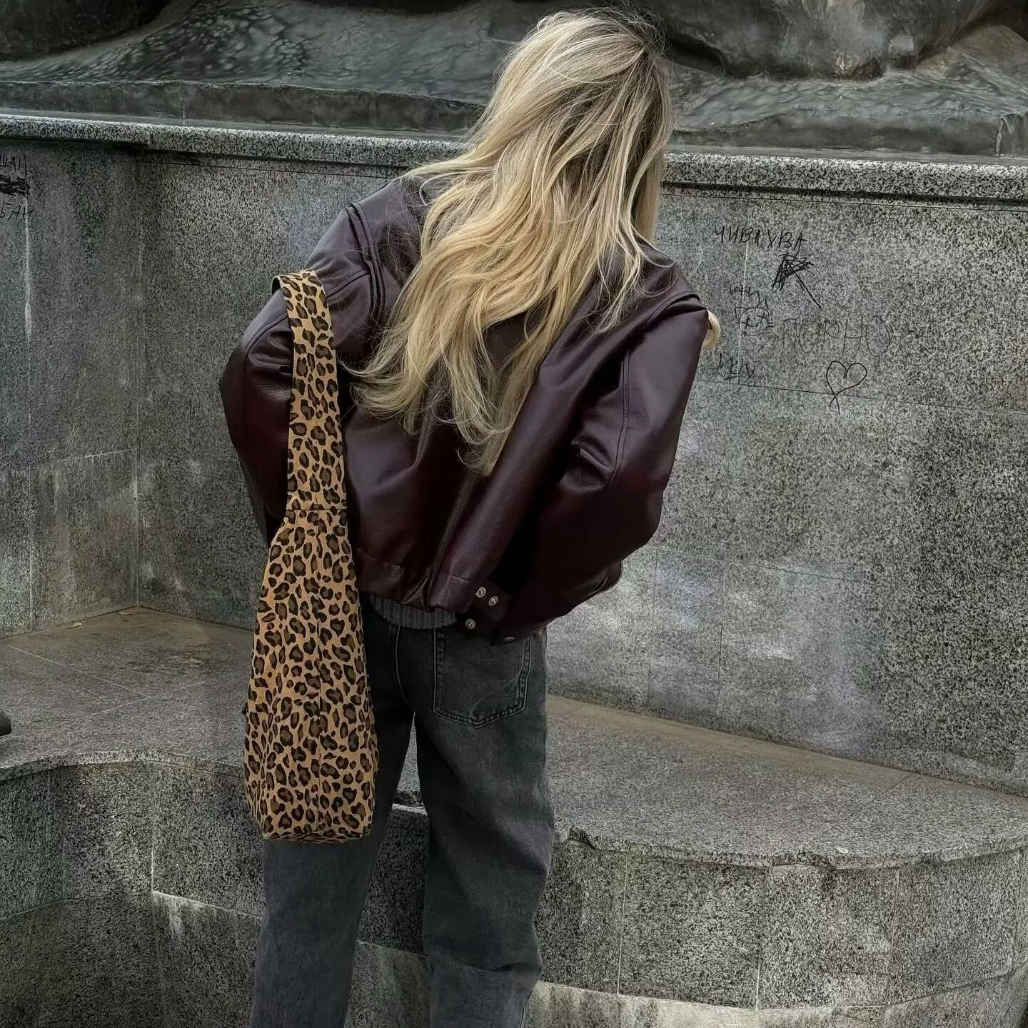 Vintage Lapel Zipper Faux Leather Jacket-Massicos