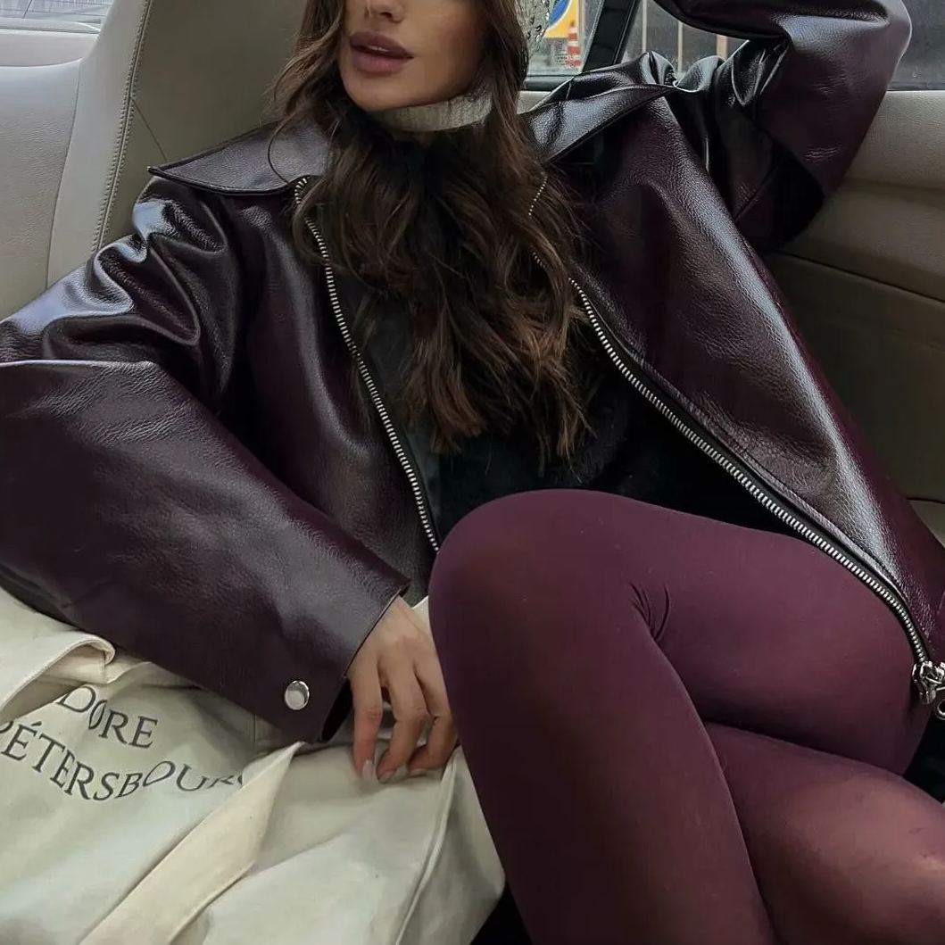 Vintage Lapel Zipper Faux Leather Jacket-Massicos