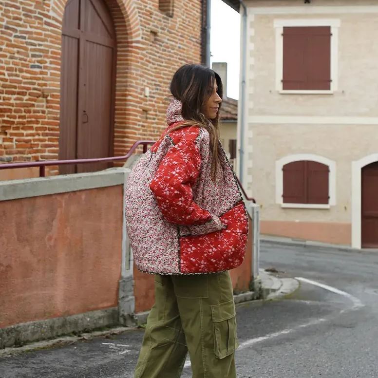 Ethnic style Floral Print Color Contrast Quilted Jacket-Massicos