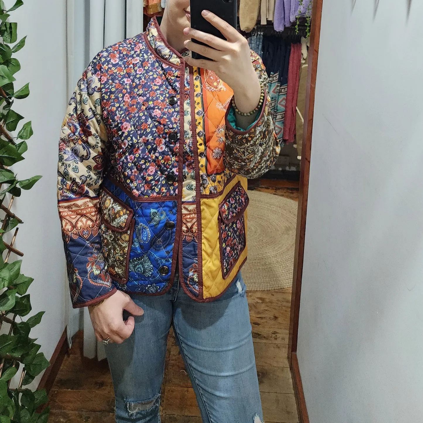 Ethnic Style Pattern Print Multi-Color Quilted Jacket-Massicos