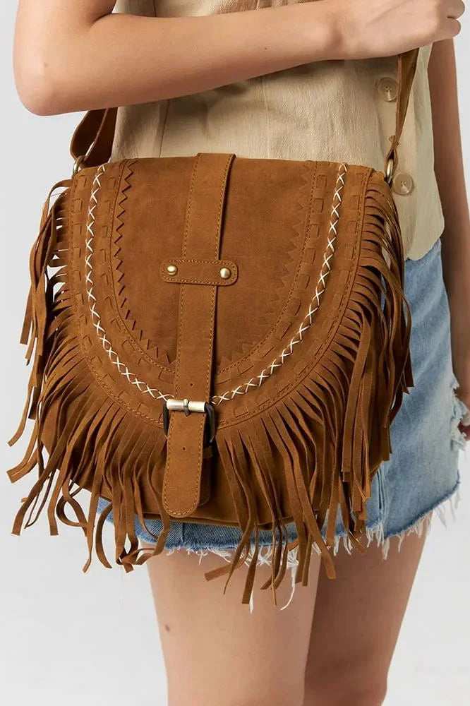 Brown Western Cowboy Style Fringe Crossbody Bag-ROVOLE