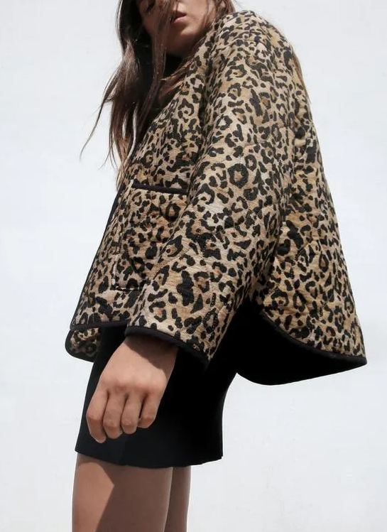 Trafni leopard print short jacket-Massicos