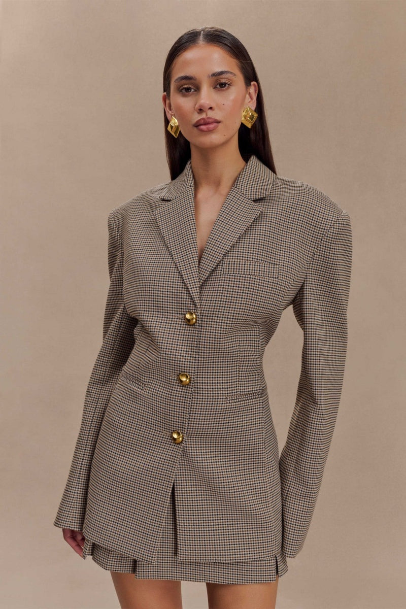 Grid Buckle Blazer Jackets-ROVOLE