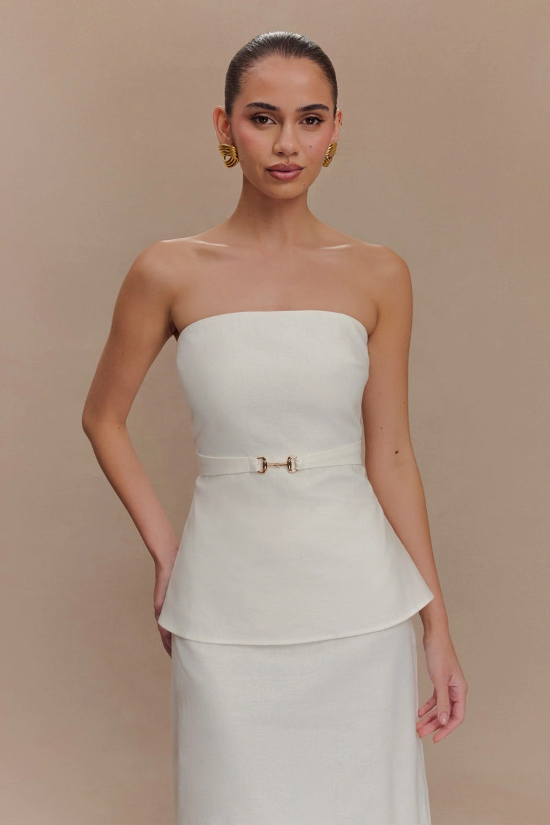 Elegant White Off-Shoulder Set-ROVOLE