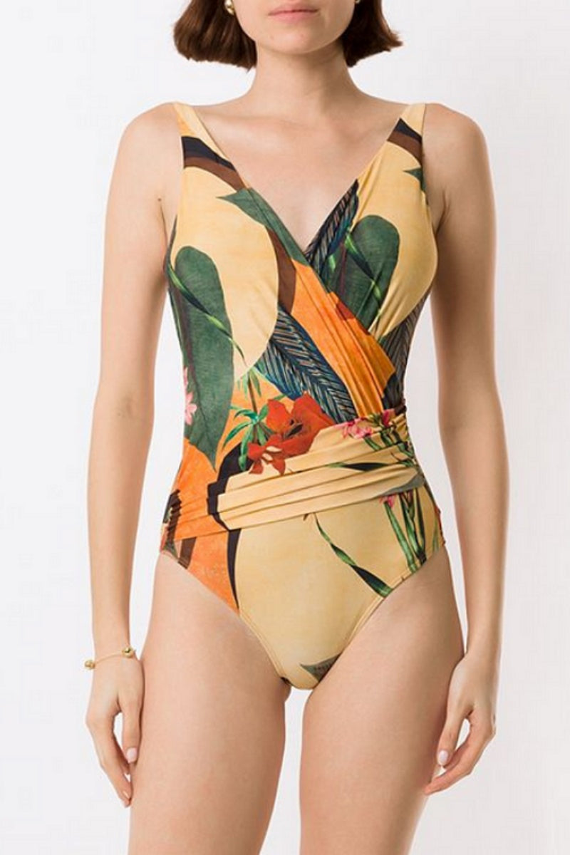 Backless Printed One Piece Swimsuit  Set-ROVOLE