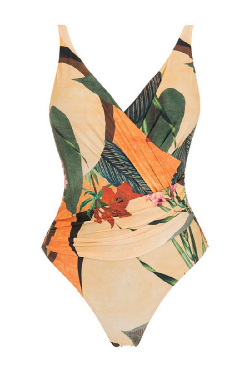 Backless Printed One Piece Swimsuit  Set-ROVOLE