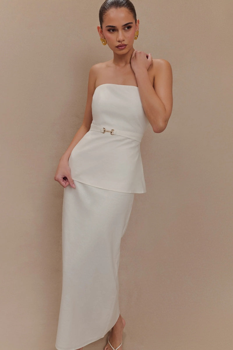 Elegant White Off-Shoulder Set-ROVOLE