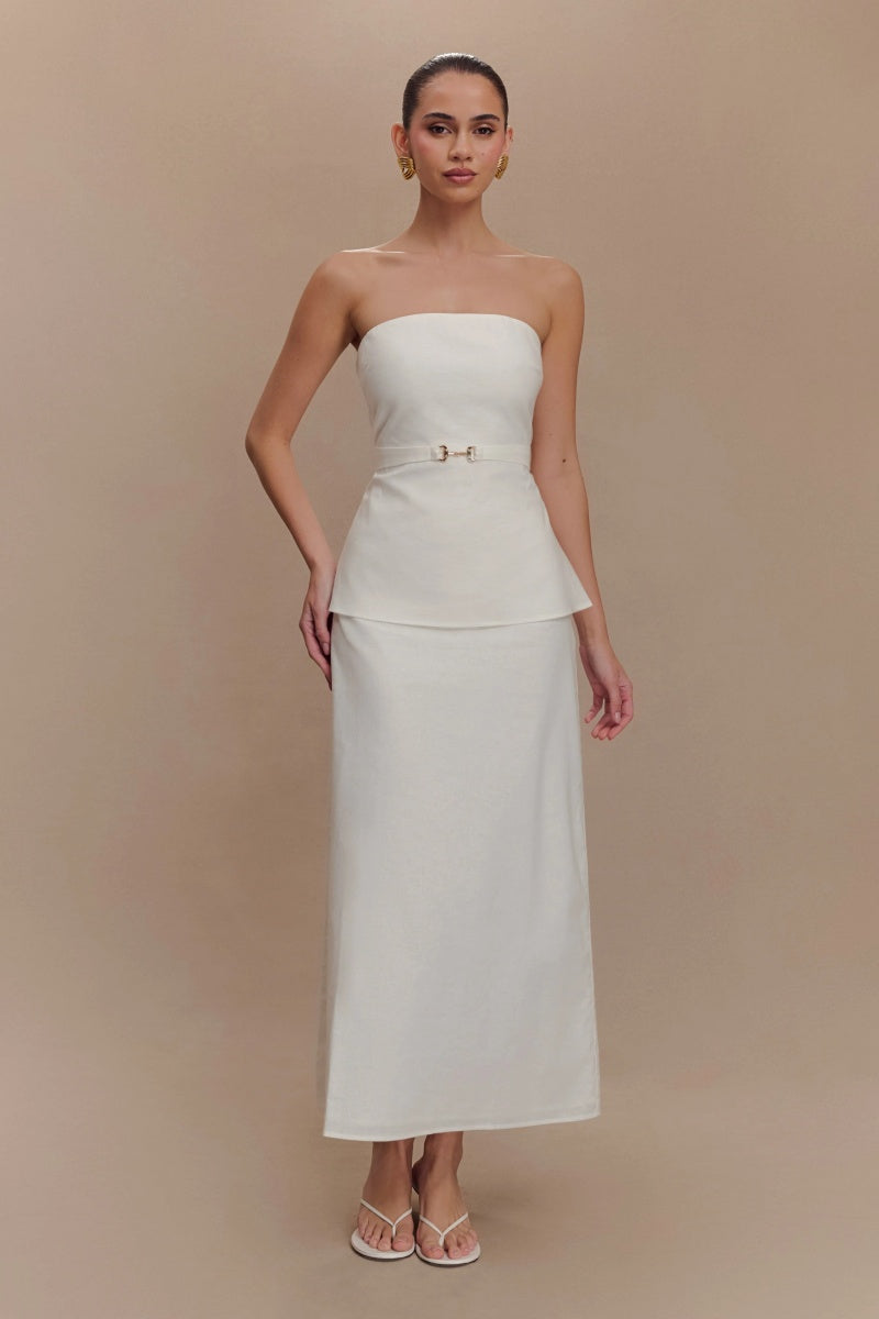 Elegant White Off-Shoulder Set-ROVOLE