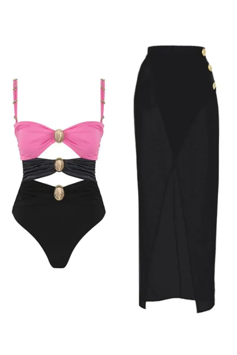 Morandi Colorblock High Waist Swimsuit Set-ROVOLE