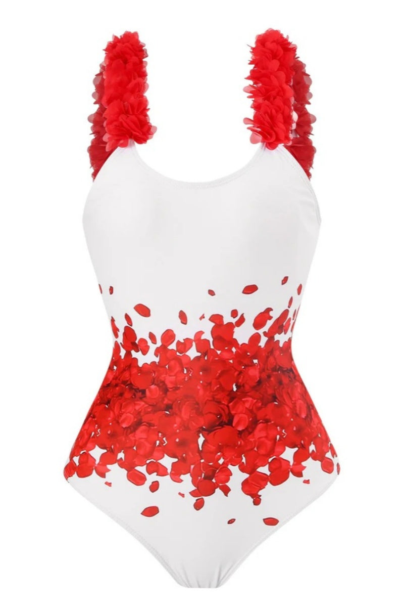 Red Floral Halter Swimsuit Set-ROVOLE