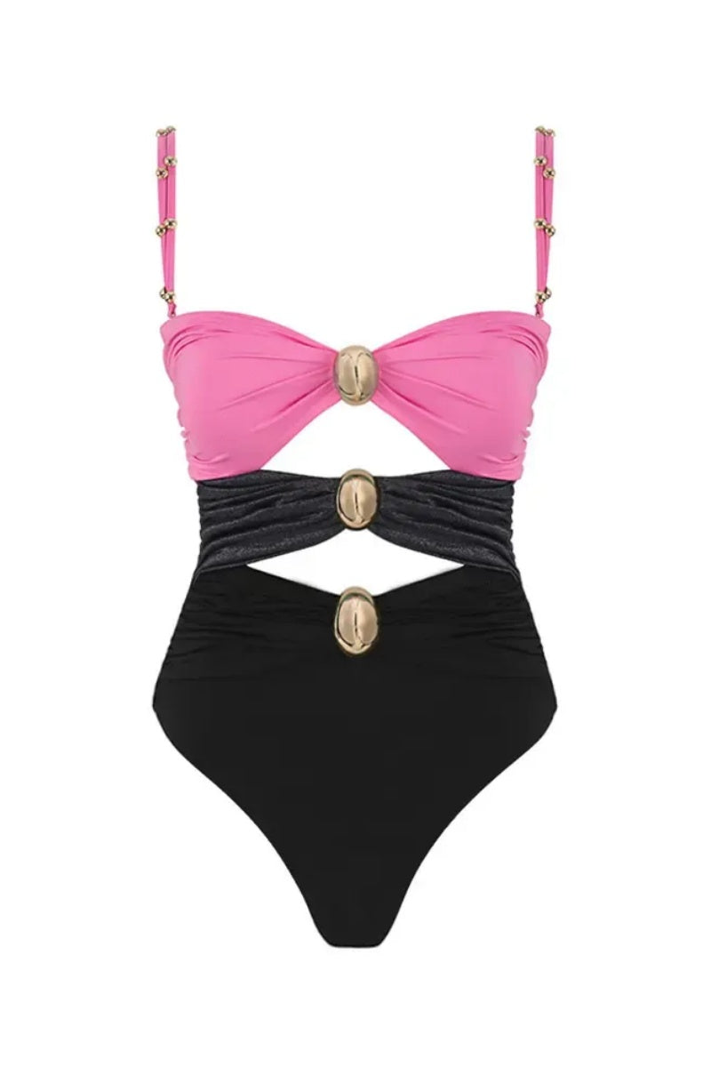 Morandi Colorblock High Waist Swimsuit Set-ROVOLE