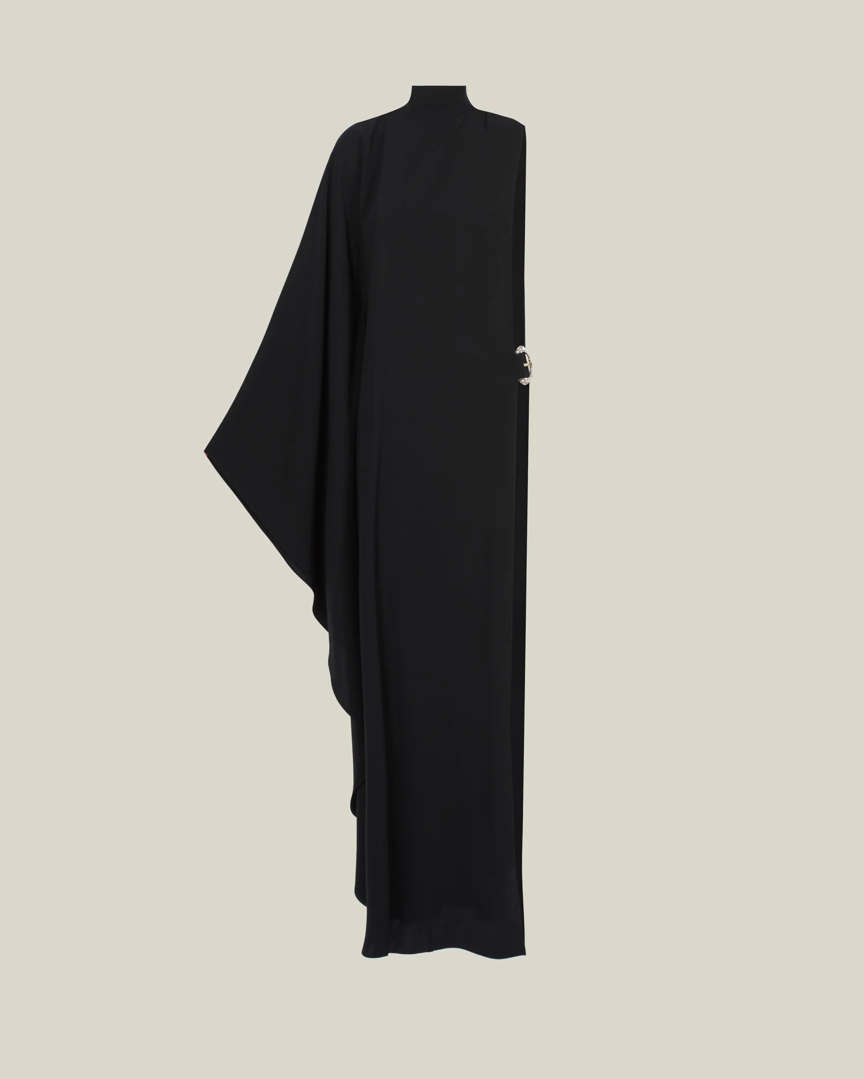Minimalist Stand-Collar High-Slit Maxi Dress