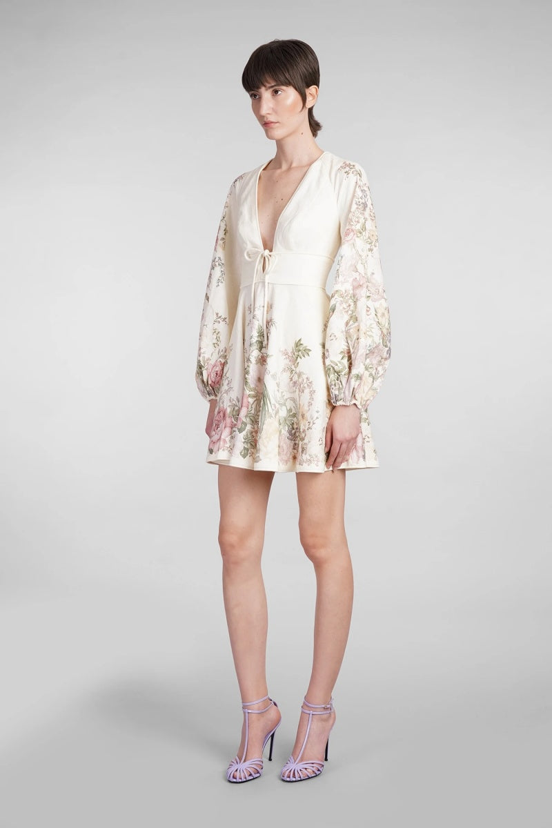 Linen Print Mini Dress-ROVOLE
