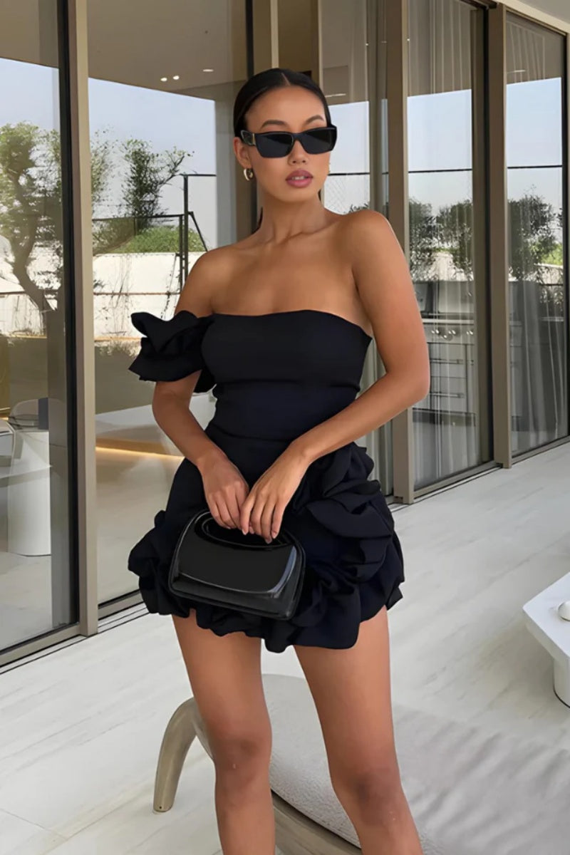 Laila Elegant Off Shoulder Mini Dress-ROVOLE