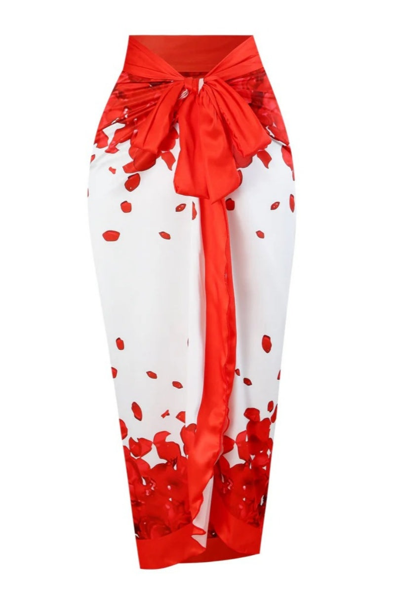 Red Floral Halter Swimsuit Set-ROVOLE