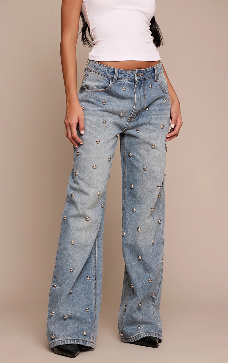 Studded Relaxed-Fit Jeans-Massicos