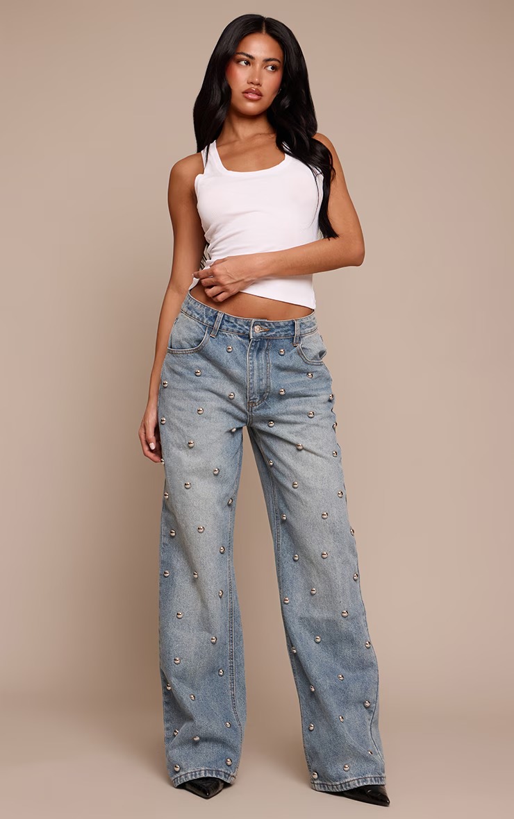 Studded Relaxed-Fit Jeans-Massicos