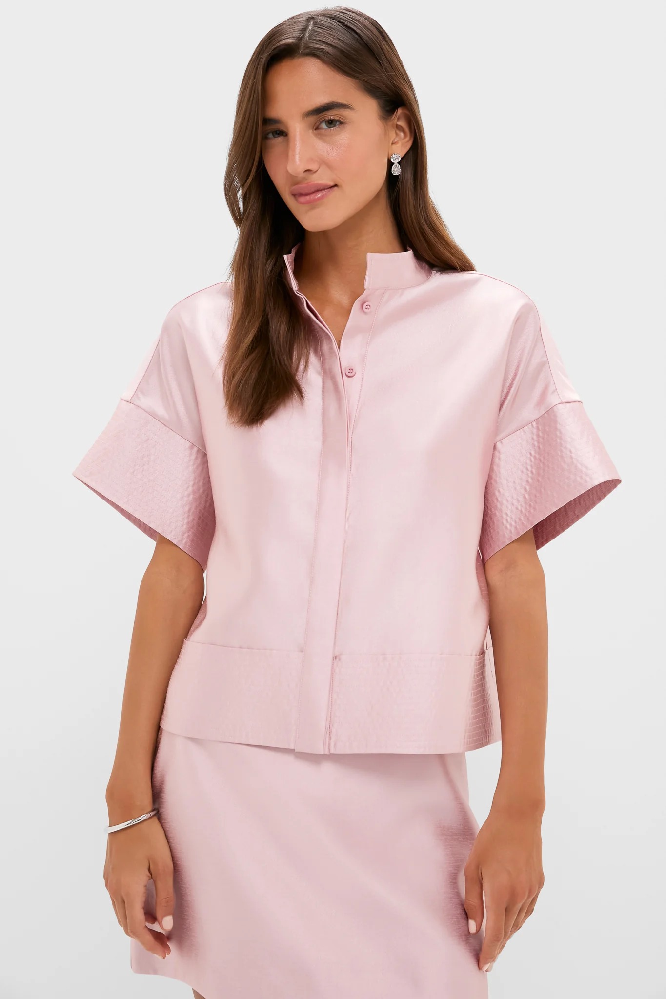 Stand-Collar Short-Sleeve Co-ord Set