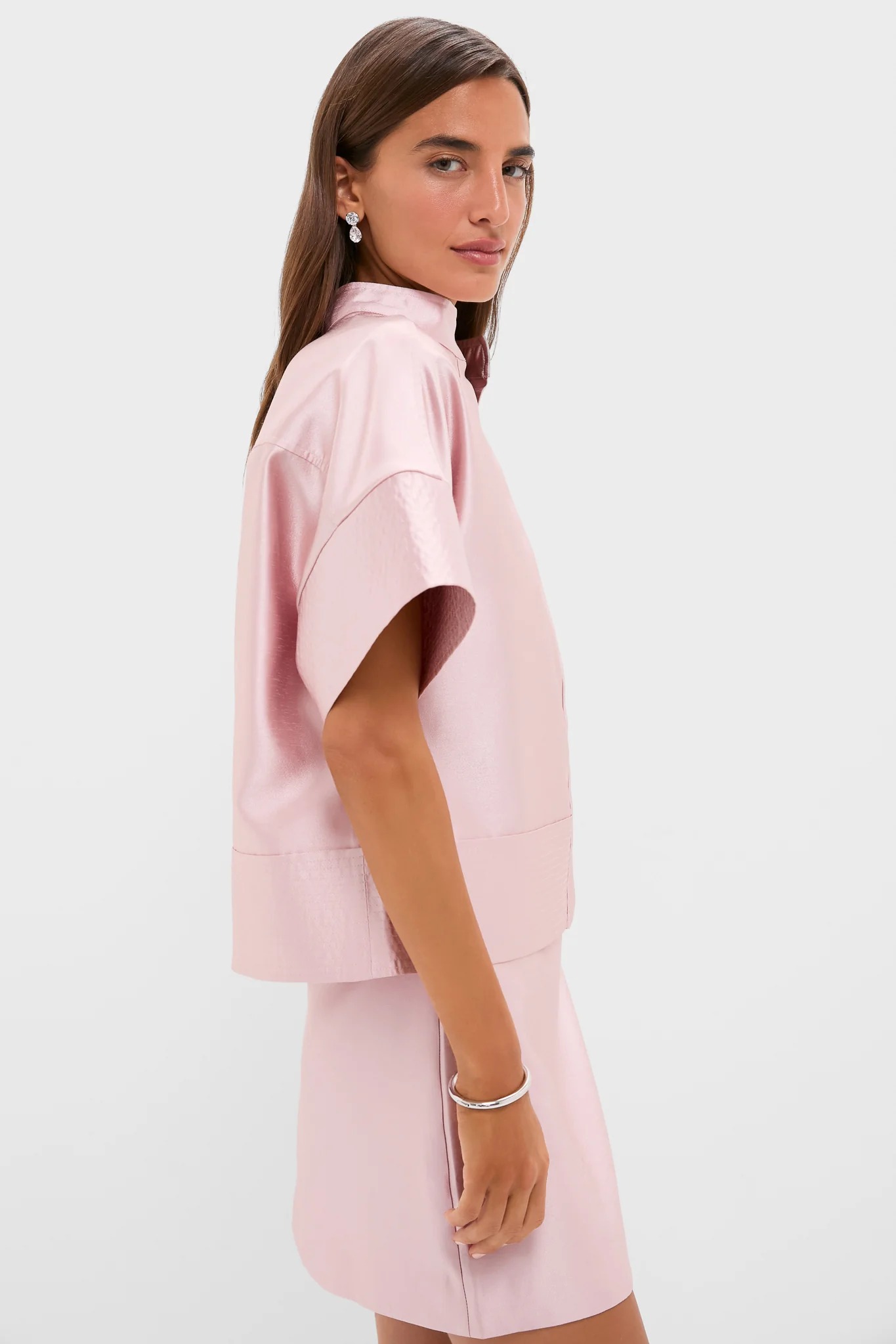 Stand-Collar Short-Sleeve Co-ord Set