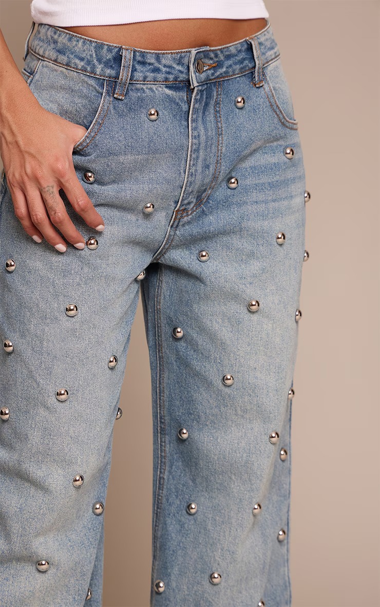 Studded Relaxed-Fit Jeans-Massicos