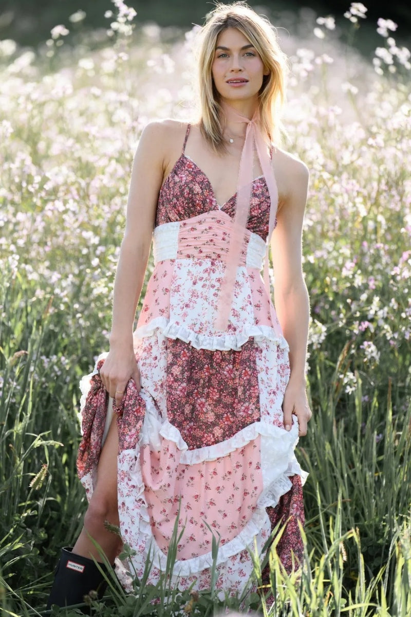 Patchwork Floral Maxi Dress-ROVOLE