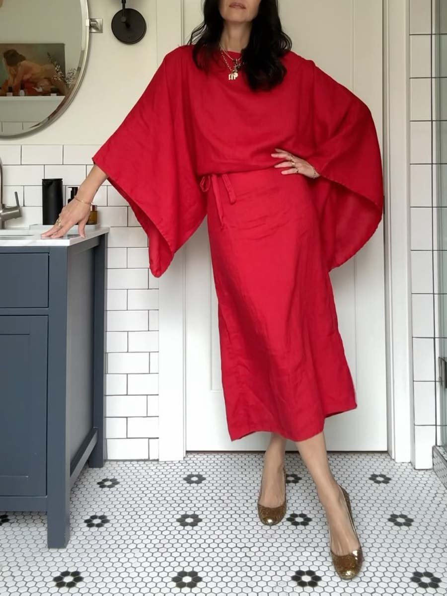Crimson Linen Breeze Kimono Dress-Massicos