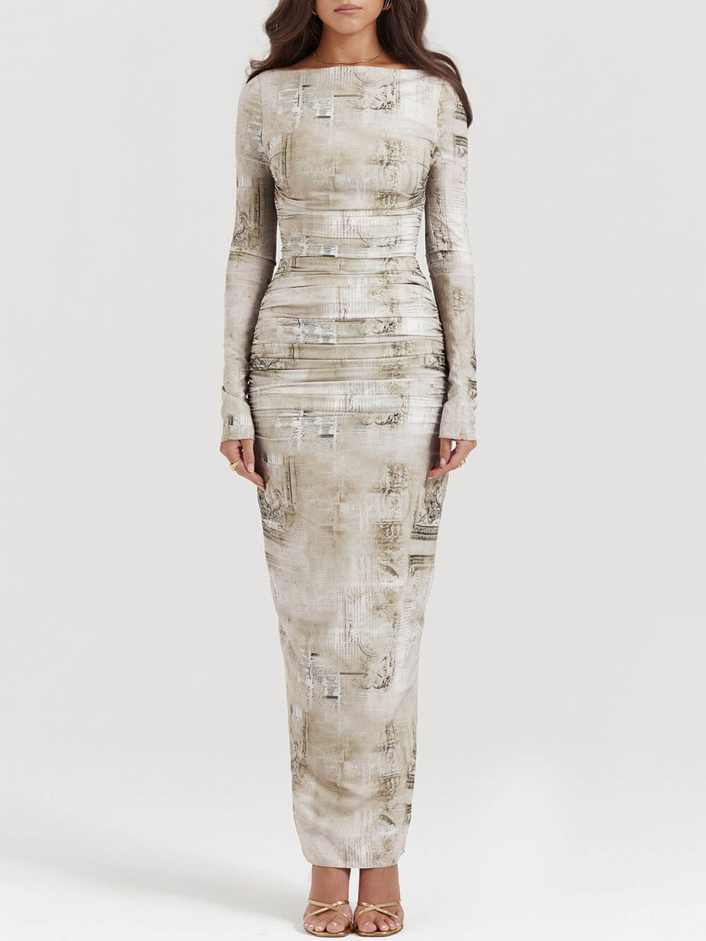Pale Sage Print Maxi Dress-Massicos