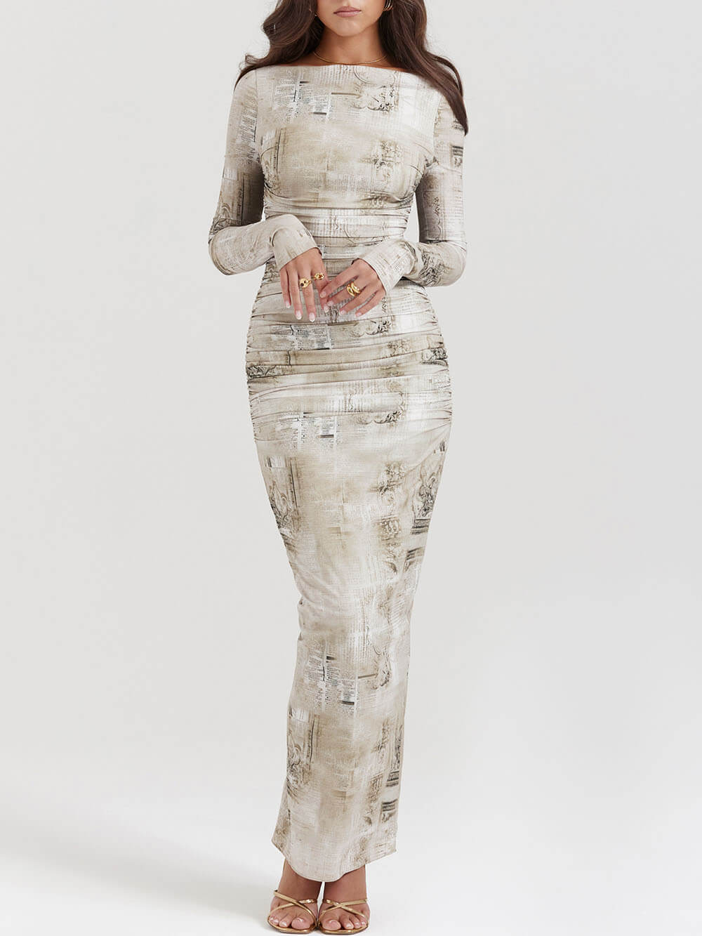 Pale Sage Print Maxi Dress-Massicos