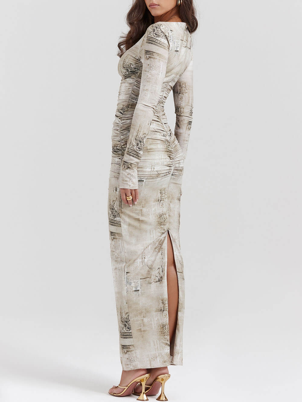 Pale Sage Print Maxi Dress-Massicos