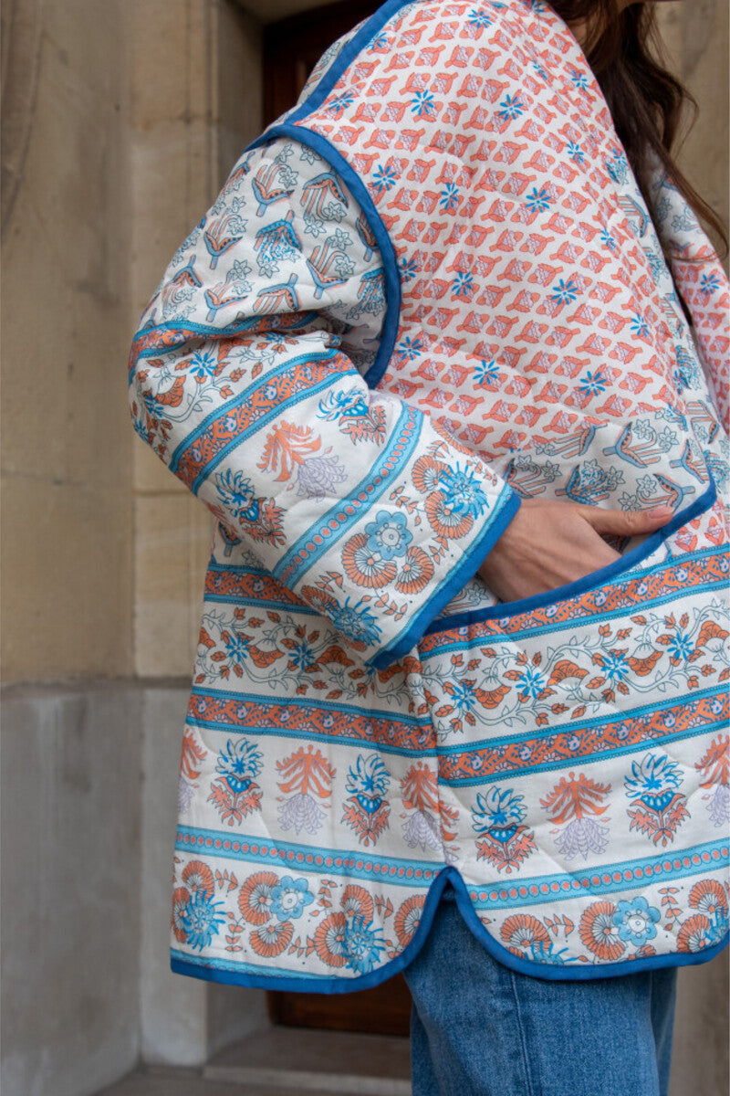 Lapel Printed Patchwork Quilted Thin Jacket-Massicos