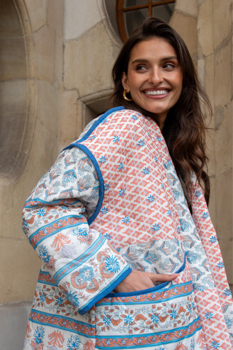Lapel Printed Patchwork Quilted Thin Jacket-Massicos