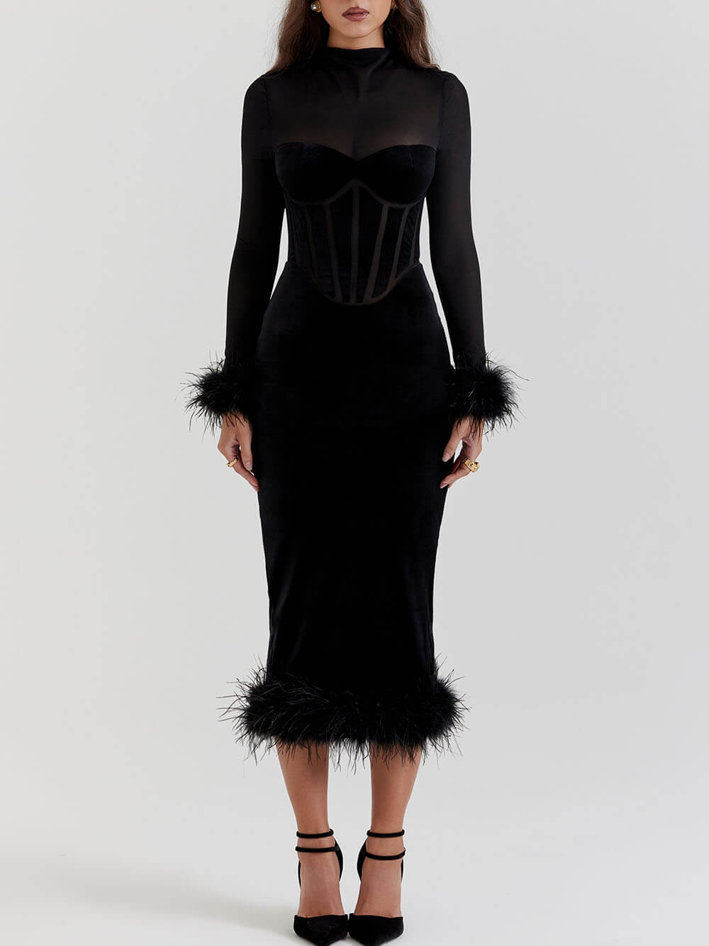 Black Velvet Midi Dress-Massicos