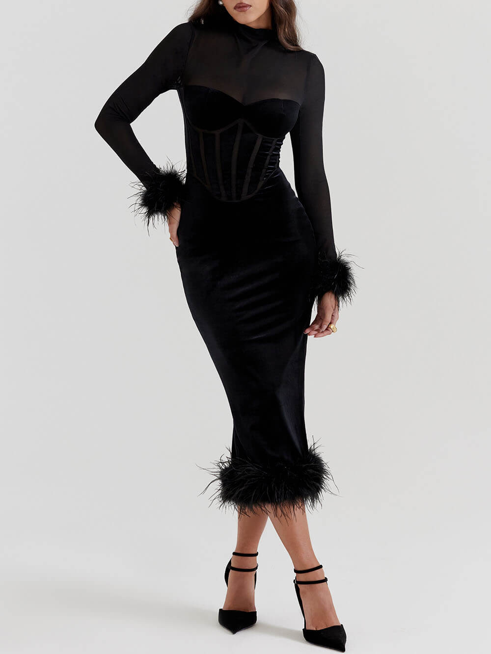 Black Velvet Midi Dress-Massicos