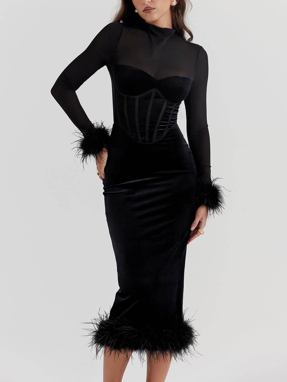 Black Velvet Midi Dress-Massicos