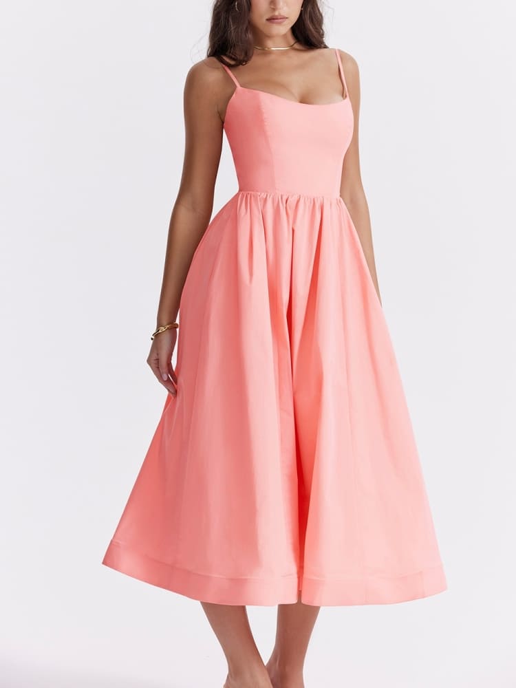 Rose Pink Cotton Corset Sundress-Massicos
