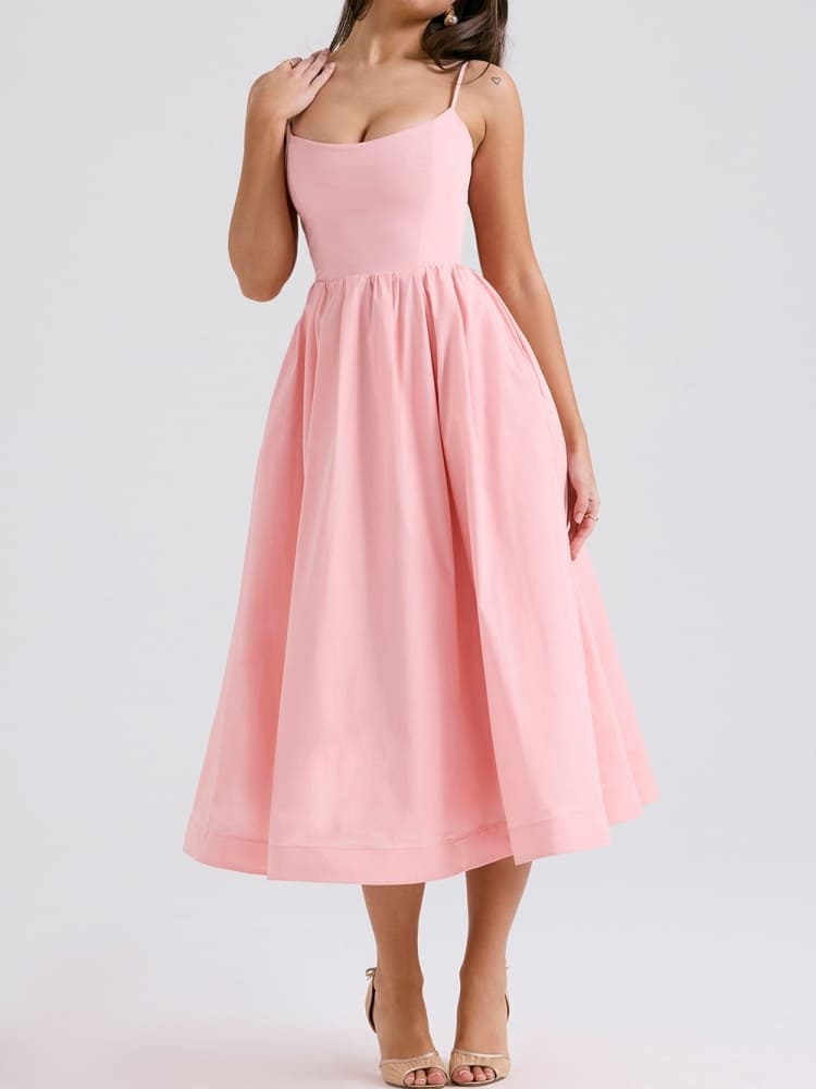 Rose Pink Cotton Corset Sundress-Massicos