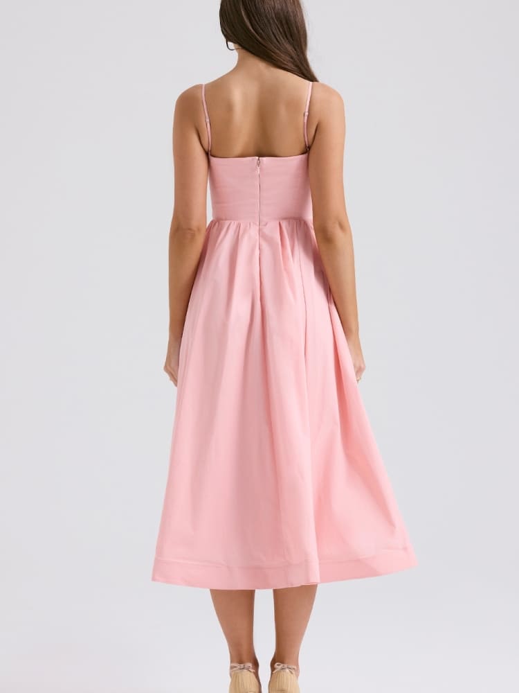 Rose Pink Cotton Corset Sundress-Massicos