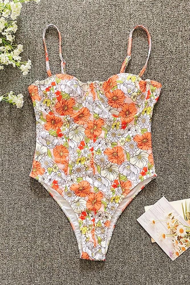 Mois Printed Cut-out Swimsuit-ROVOLE