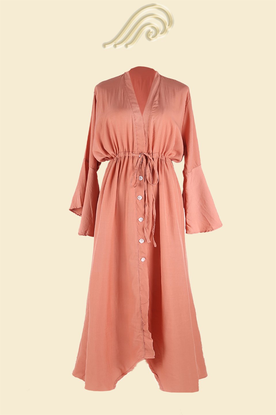 Elvira Button-up Drawstring Maxi Cover-up-ROVOLE