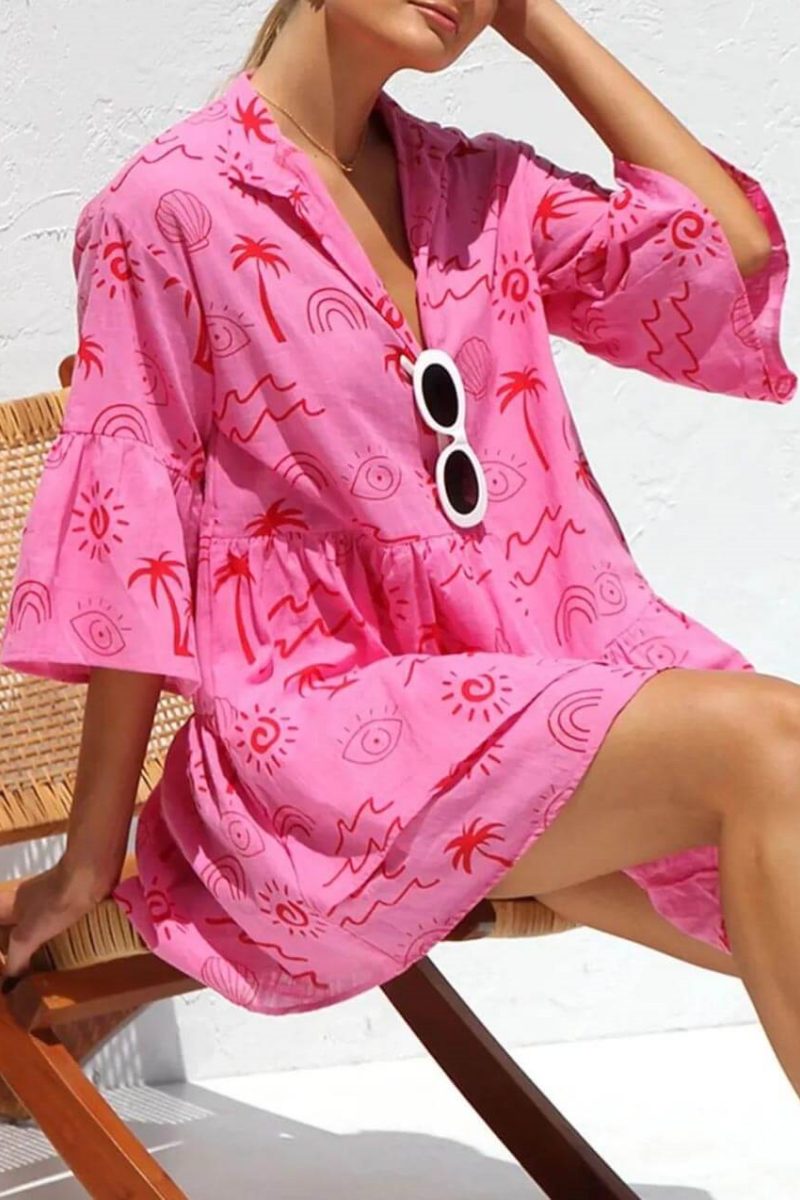 Ethnic Style Loose Shirt Short Dress-ROVOLE